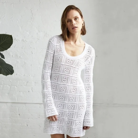 NWT Autumn Cashmere Wool Knit Crochet Dress M - Picture 1 of 9